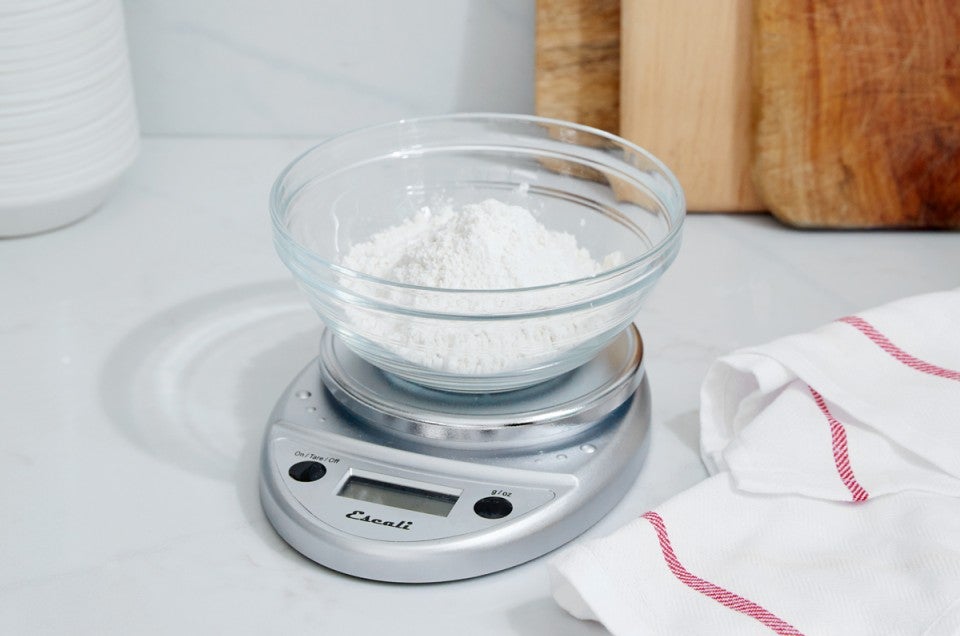 Scale with bowl of dry ingredients on top