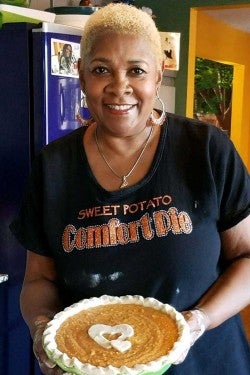 Rose McGee holding pie